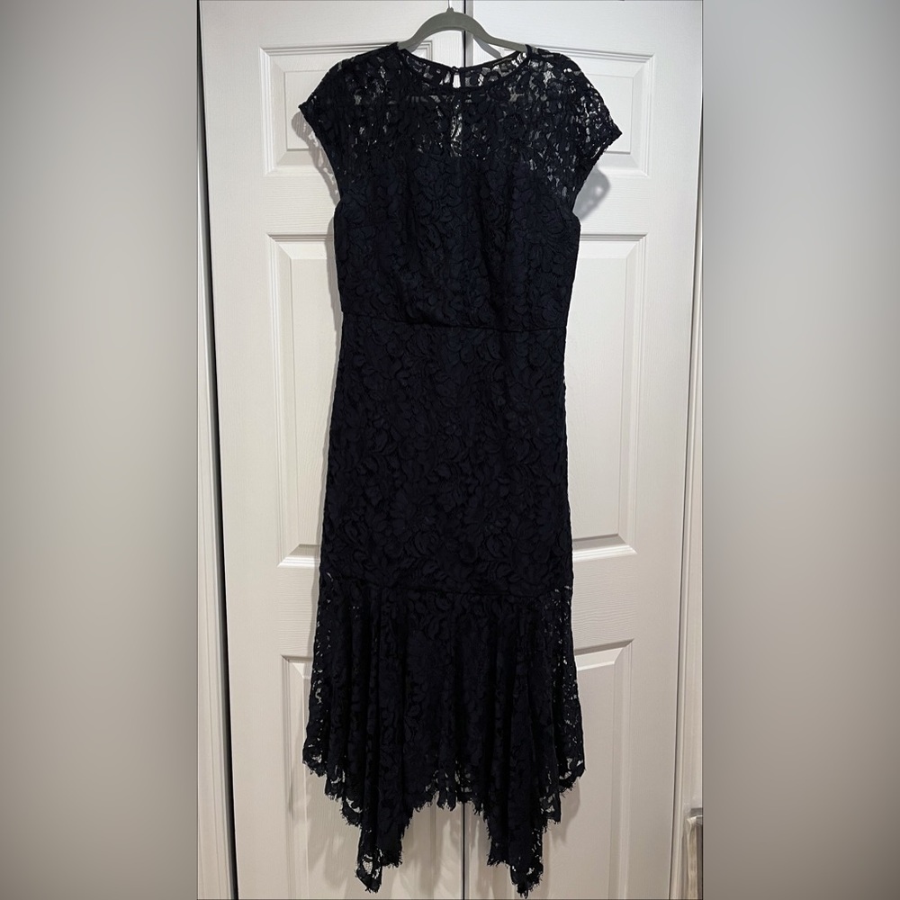Banana Republic Lace Trumpet Cocktail Dress Navy Blue